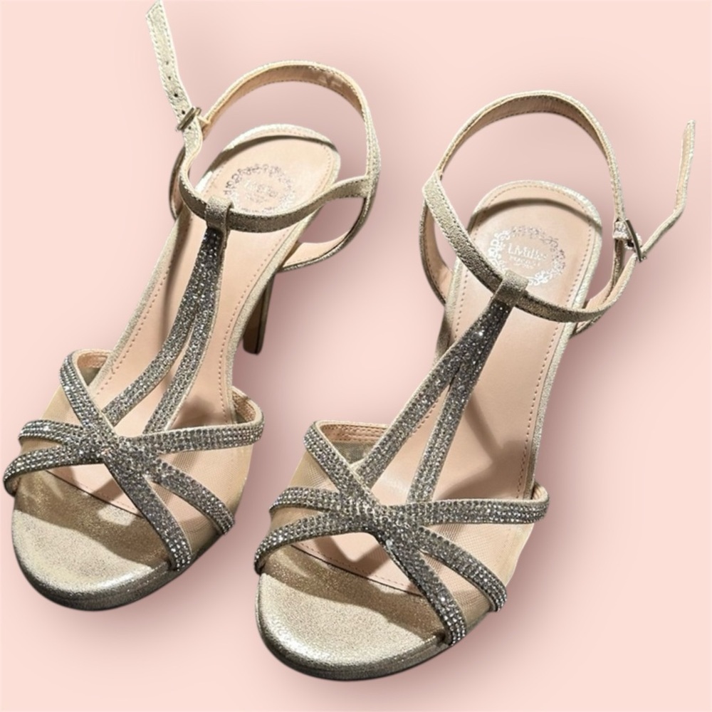 Gold I. Miller Ramona Sandal with 3 1/2 inch Heel Womens Size 7
